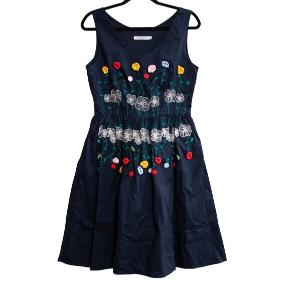 Vivetta Navy Tea Dress Floral Crochet Embroidery A-Line S SZ 8 US MSRP $1105 - Picture 2 of 7